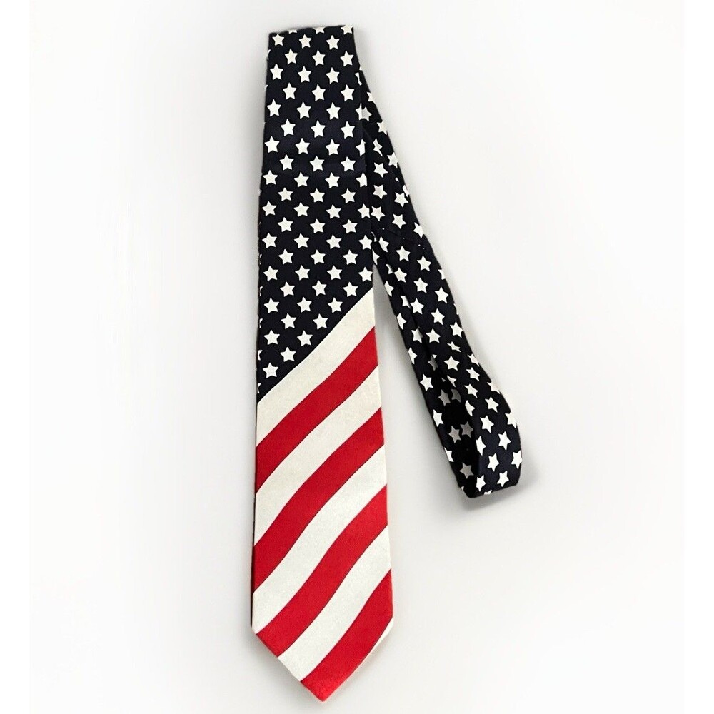 Stars & Stripes American Flag 100% Silk Neck Tie Patriotic Wolfmark Made In USA